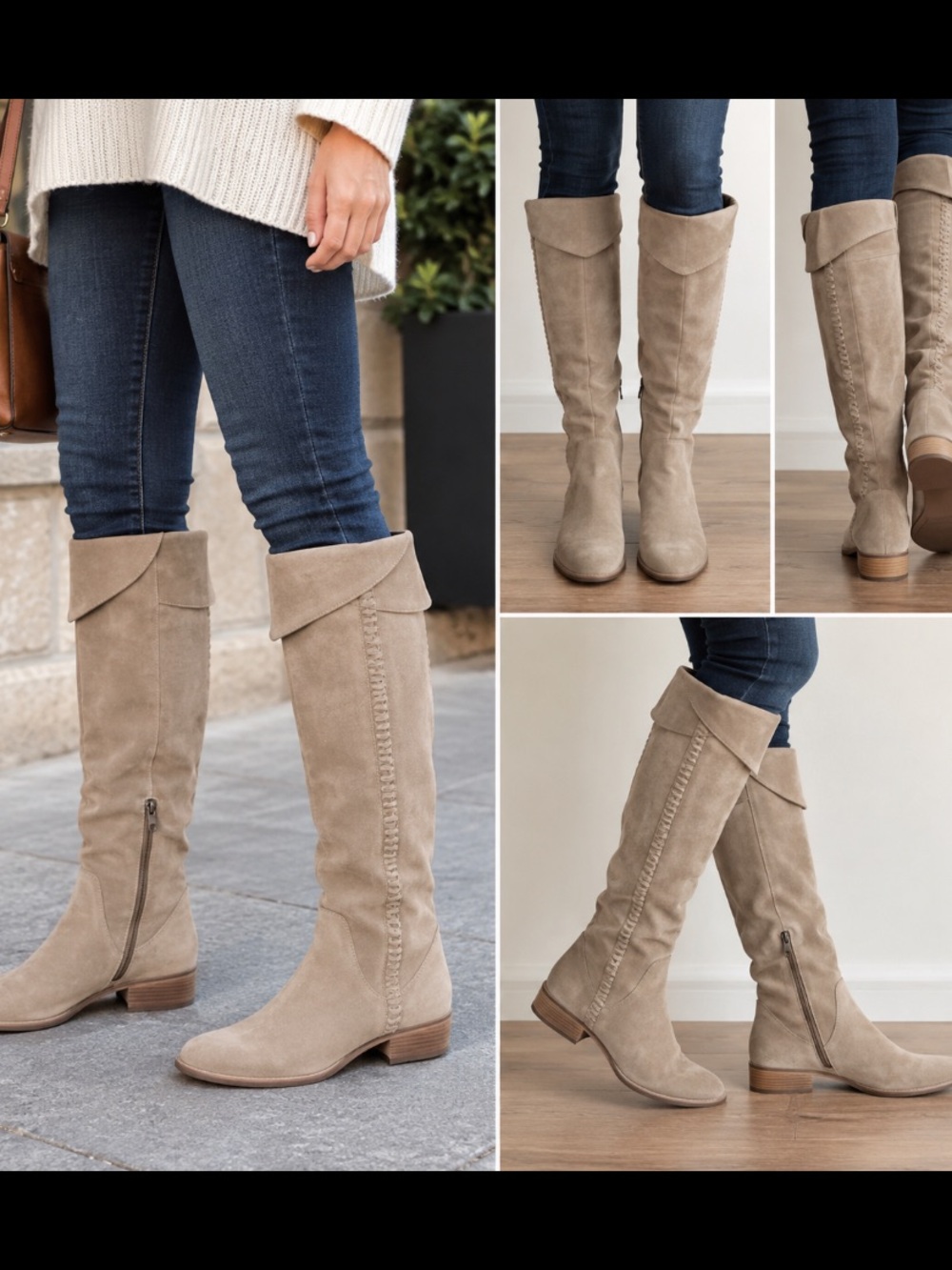 Vince Camuto Taupe Suede Over-the-Knee Fold-Over Boots